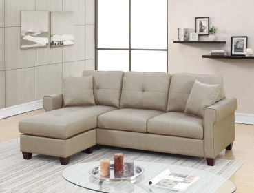 Beige Color Glossy Polyfiber Tufted Cushion Couch Sectional Sofa Chaise Living Room Furniture Reversible Sectionals Chaise