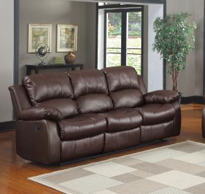 Comfortable Double Reclining Sofa 1pc Brown Color Bonded Leather Match Solid Wood Plywood Frame Living Room Furniture