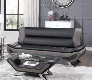 Modern Living Room Furniture 1pc Sofa Black and Gray PU Upholstered Chrome Finish Metal Legs Solid Wood Frame Cushon Seat