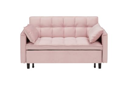 Modern velvet sofa, sofa pull-out bed, small love seat casual sofa with back, with pillow, pockets, living room furniture, 3 in 1 convertible sleep so