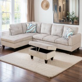 Modern Corduroy Sectional Couch with Chaise and Ottoman-Large 3 Piece Sofa Set for Living Room-L-Shaped Left-Facing Sofa Furniture-Wood Frame-Sectiona