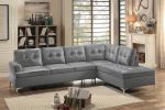 Contemporary Gray Faux Leather Upholstered 2pc Sectional Sofa with RSF Chaise Tufted Detail Solid Wood Living Room Furniture L-Shape Sofa Chaise