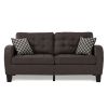 Chocolate Brown Contemporary Sofa 1pc Tufted Detail Textured Fabric Upholstered 2 Pillows Solid Wood Living Room Furniture