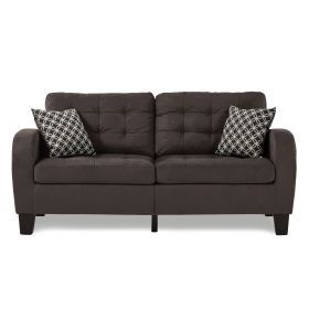 Chocolate Brown Contemporary Sofa 1pc Tufted Detail Textured Fabric Upholstered 2 Pillows Solid Wood Living Room Furniture