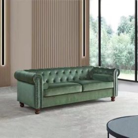 Large Sofa, Velvet Sofa Three-seat Sofa Classic Tufted Chesterfield Settee Sofa Modern 3 Seater Couch Furniture Tufted Back for Living Room (Green)