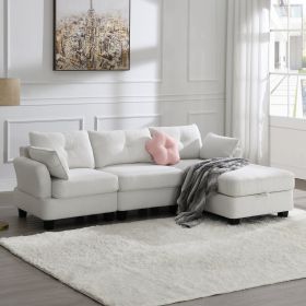 [VIDEO provided] [New] 92*63"Modern Teddy Velvet Sectional Sofa,Charging Ports on Each Side,L-shaped Couch with Storage Ottoman,4 seat Interior Furnit