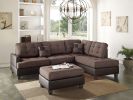 Sectional Sofa Chocolate Polyfiber Cushion Tufted Reversible 3pc Sectional Sofa, Chaise Ottoman Living Room Furniture