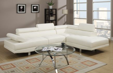 White Color Sectional Living Room Furniture Faux Leather Adjustable Headrest Right Facing Chaise & Left Facing Sofa