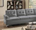 Contemporary Gray Faux Leather Upholstered 2pc Sectional Sofa with RSF Chaise Tufted Detail Solid Wood Living Room Furniture L-Shape Sofa Chaise