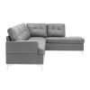 Contemporary Gray Faux Leather Upholstered 2pc Sectional Sofa with RSF Chaise Tufted Detail Solid Wood Living Room Furniture L-Shape Sofa Chaise