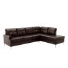 Contemporary Brown Faux Leather Upholstered 2pc Sectional Sofa with RSF Chaise Tufted Detail Solid Wood Living Room Furniture