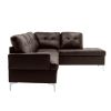 Contemporary Brown Faux Leather Upholstered 2pc Sectional Sofa with RSF Chaise Tufted Detail Solid Wood Living Room Furniture