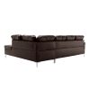 Contemporary Brown Faux Leather Upholstered 2pc Sectional Sofa with RSF Chaise Tufted Detail Solid Wood Living Room Furniture