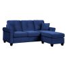 Modern Living Room Sectional Sofa Reversible Chaise with 2 Pillows Blue Velvet Upholstered Tufted Back Solid Wood Frame Furniture L-Shape Sofa