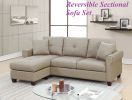 Beige Color Glossy Polyfiber Tufted Cushion Couch Sectional Sofa Chaise Living Room Furniture Reversible Sectionals Chaise