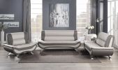 Modern Living Room Furniture 1pc Sofa Beige and Gray PU Upholstered Chrome Finish Metal Legs Solid Wood Frame Cushon Seat