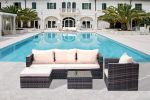 Rattan Patio Furniture Set Wicker Sofa Cushioned Sectional Furniture Set Garden Patio Sofa Set (4 Pieces, Brown)