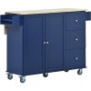 Rolling Mobile Kitchen Island with Drop Leaf - Solid Wood Top, Locking Wheels & Storage Cabinet 52.7 Inch Width(Dark blue)