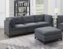 Ash Grey Chenille Fabric Modular Sofa Set 6pc Set Living Room Furniture Couch Sofa Loveseat 4x Corner Wedge 1x Armless Chair and 1x Ottoman Tufted Bac