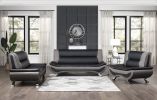 Modern Living Room Furniture 1pc Sofa Black and Gray PU Upholstered Chrome Finish Metal Legs Solid Wood Frame Cushon Seat