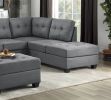 Modern Living Room 3-Piece Sectional Reversible Sofa Chaise Storage Ottoman Tufted Detail Dark Gray Microfiber Upholstered Drop-Down Cup-holder Solid