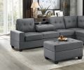 Modern Living Room 3-Piece Sectional Reversible Sofa Chaise Storage Ottoman Tufted Detail Dark Gray Microfiber Upholstered Drop-Down Cup-holder Solid