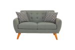 Grey Polyfiber Sofa And Loveseat 2pc Sofa Set Living Room Furniture Plywood Tufted Couch Pillows