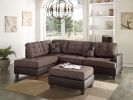 Sectional Sofa Chocolate Polyfiber Cushion Tufted Reversible 3pc Sectional Sofa, Chaise Ottoman Living Room Furniture