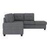 Modern Living Room 3-Piece Sectional Reversible Sofa Chaise Storage Ottoman Tufted Detail Dark Gray Microfiber Upholstered Drop-Down Cup-holder Solid