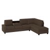 Modern Living Room 3-Piece Sectional Reversible Sofa Chaise Storage Ottoman Tufted Detail Brown Microfiber Upholstered Drop-Down Cup-holder Solid Wood