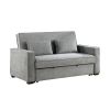 Modern Home Furniture Solid Wood Frame Sofa with Pull-Out Bed Gray Fabric Upholstered 2x Pillows Click-Clack Mechanism Back Living Rom Furniture