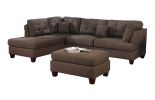 Modern 3pc Sectional Sofa Set Reversible Chaise Sofa Ottoman Black Coffee Polyfiber Linen Like Fabric Living Room Furniture Couch