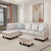 Modern Corduroy Sectional Couch with Chaise and Ottoman-Large 3 Piece Sofa Set for Living Room-L-Shaped Left-Facing Sofa Furniture-Wood Frame-Sectiona