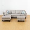 Modern Corduroy Sectional Couch with Chaise and Ottoman-Large 3 Piece Sofa Set for Living Room-L-Shaped Left-Facing Sofa Furniture-Wood Frame-Sectiona