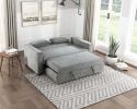 Modern Home Furniture Solid Wood Frame Sofa with Pull-Out Bed Gray Fabric Upholstered 2x Pillows Click-Clack Mechanism Back Living Rom Furniture