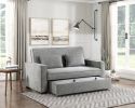 Modern Home Furniture Solid Wood Frame Sofa with Pull-Out Bed Gray Fabric Upholstered 2x Pillows Click-Clack Mechanism Back Living Rom Furniture