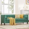 Mid-Century Velvet Sofa, Love Seats Sofa Furniture with Bolster Pillows, Button Tufted Couch for Living Room, Tool-Free Assembly, Green