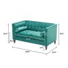 Mid-Century Velvet Sofa, Love Seats Sofa Furniture with Bolster Pillows, Button Tufted Couch for Living Room, Tool-Free Assembly, Green