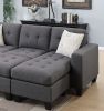 Blue Grey Polyfiber Linen Like Fabric 3pcs Reversible Sectional Sofa Chaise w Ottoman Chaise Tufted Couch Lounge Living Room Furniture