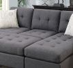 Blue Grey Polyfiber Linen Like Fabric 3pcs Reversible Sectional Sofa Chaise w Ottoman Chaise Tufted Couch Lounge Living Room Furniture