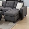 Blue Grey Polyfiber Linen Like Fabric 3pcs Reversible Sectional Sofa Chaise w Ottoman Chaise Tufted Couch Lounge Living Room Furniture