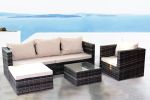 Rattan Patio Furniture Set Wicker Sofa Cushioned Sectional Furniture Set Garden Patio Sofa Set (4 Pieces, Brown)