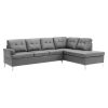 Contemporary Gray Faux Leather Upholstered 2pc Sectional Sofa with RSF Chaise Tufted Detail Solid Wood Living Room Furniture L-Shape Sofa Chaise