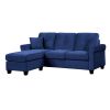 Modern Living Room Sectional Sofa Reversible Chaise with 2 Pillows Blue Velvet Upholstered Tufted Back Solid Wood Frame Furniture L-Shape Sofa