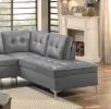 Contemporary Gray Faux Leather Upholstered 2pc Sectional Sofa with RSF Chaise Tufted Detail Solid Wood Living Room Furniture L-Shape Sofa Chaise