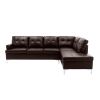 Contemporary Brown Faux Leather Upholstered 2pc Sectional Sofa with RSF Chaise Tufted Detail Solid Wood Living Room Furniture