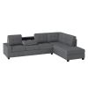 Modern Living Room 3-Piece Sectional Reversible Sofa Chaise Storage Ottoman Tufted Detail Dark Gray Microfiber Upholstered Drop-Down Cup-holder Solid