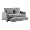 Modern Home Furniture Solid Wood Frame Sofa with Pull-Out Bed Gray Fabric Upholstered 2x Pillows Click-Clack Mechanism Back Living Rom Furniture