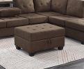 Modern Living Room 3-Piece Sectional Reversible Sofa Chaise Storage Ottoman Tufted Detail Brown Microfiber Upholstered Drop-Down Cup-holder Solid Wood