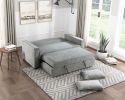 Modern Home Furniture Solid Wood Frame Sofa with Pull-Out Bed Gray Fabric Upholstered 2x Pillows Click-Clack Mechanism Back Living Rom Furniture